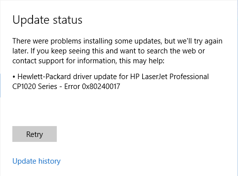 update status driver problem